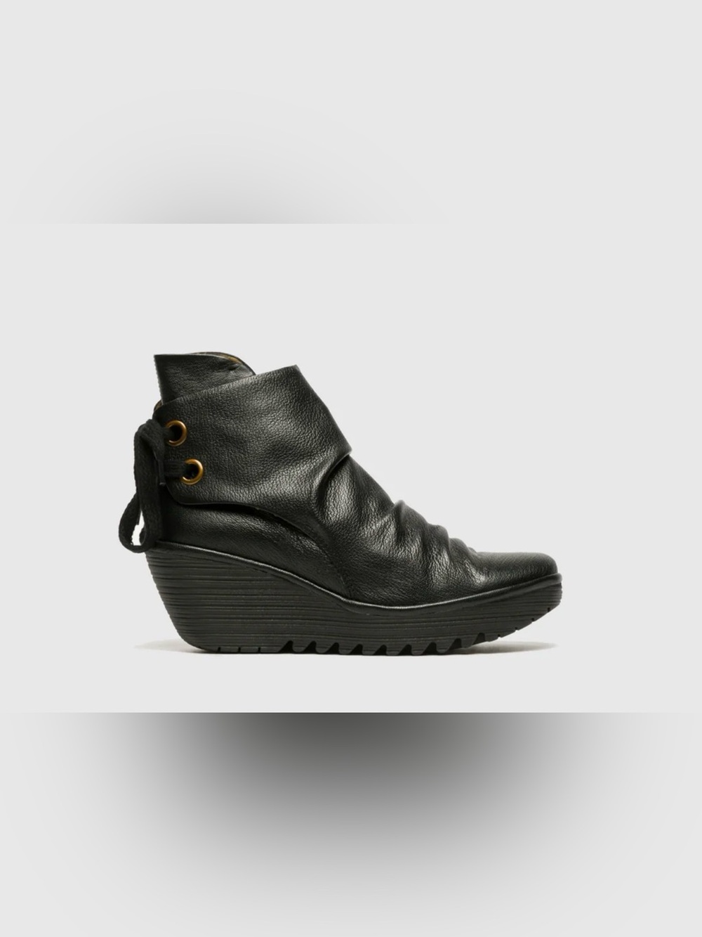 FLY LONDON YAMA Platform Wedge Ankle Boots Black Leather Women Sz 39 /8-8.5